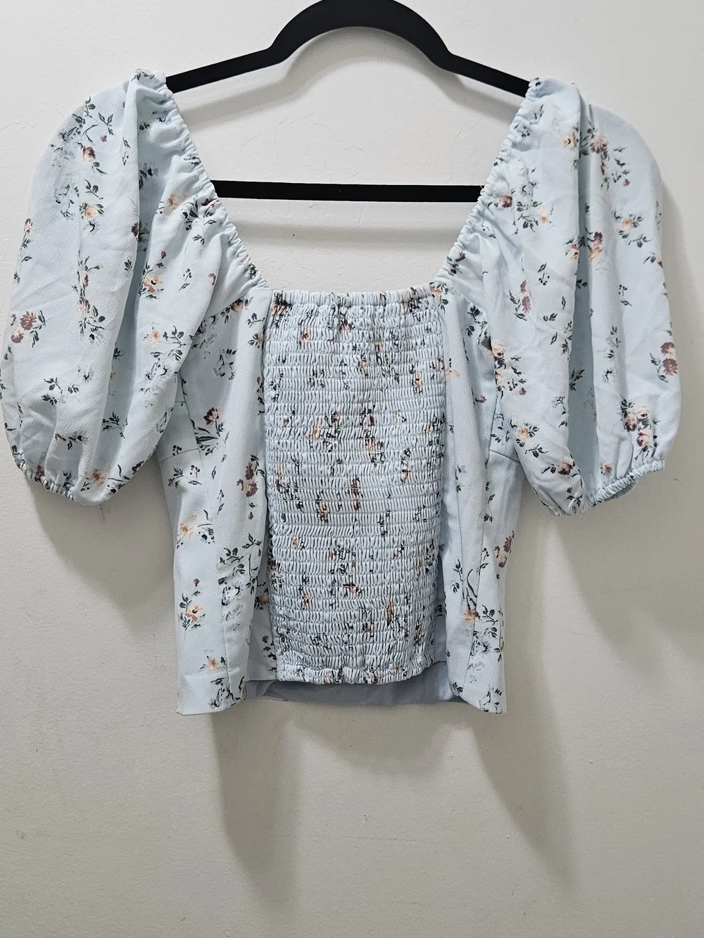 Abercrombie & Fitch Pale Blue Floral Puff-Sleeve Top